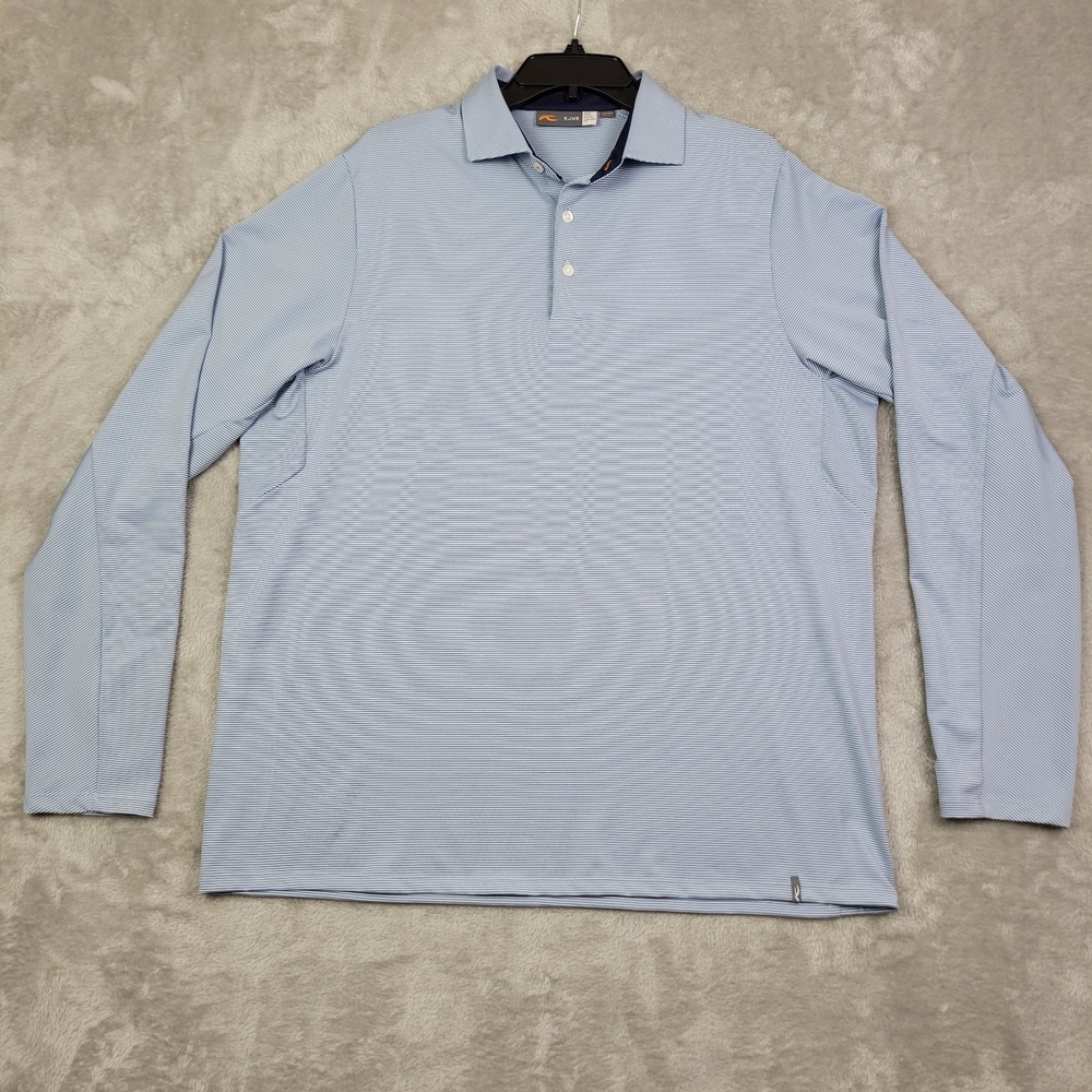 KJUS Mens XL Blue Striped Polo Long Sleeve Comfort Fit Golf Shirt UPF 50+ - Picture 2 of 8